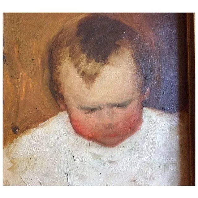 Early 20th Century Early 20th Century Julia Searing Leaycraft (1885 - 1960) Woodstock New York Colony Oil Painting Portrait of a Baby Boy Signed & Dated 1915 For Sale - Image 5 of 9