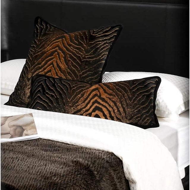 2020s Black and Gold Tiger Pattern, Velvet-Like Feather Filling Lumbar Pillow For Sale - Image 5 of 6