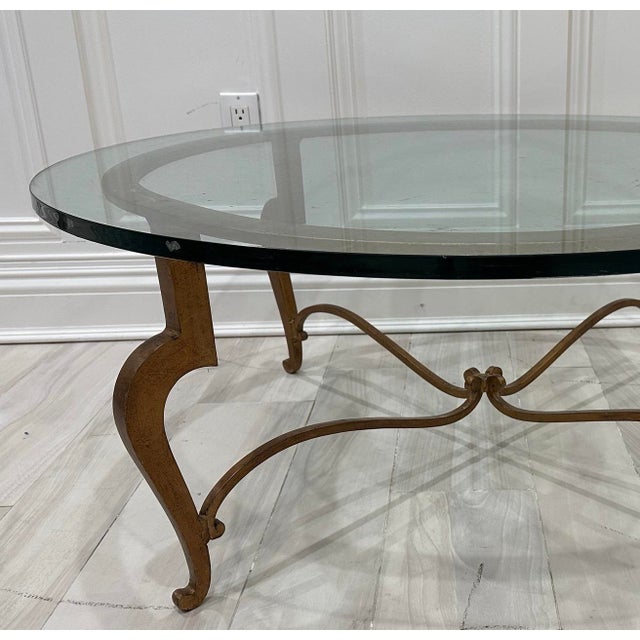 Vintage Hollywood Regency Style Round Glass-Top Coffee Table For Sale - Image 4 of 5