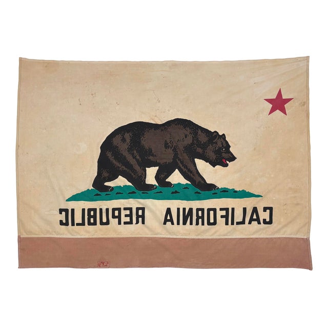 Tan Large Vintage Cotton California Republic Bear Flag For Sale - Image 8 of 8