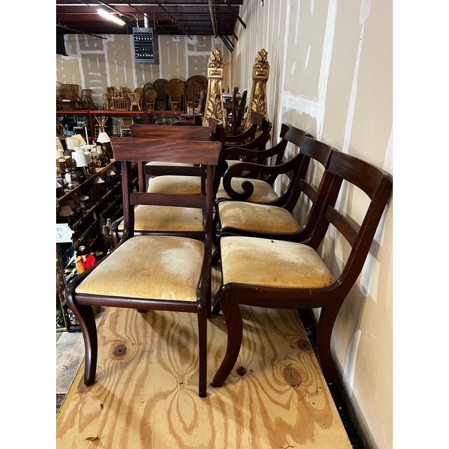 Mid-Century Modern Collection of Mid Century Wooden Dining Chairs With Yellow Cushions- Set of 8 With 2 Captains Chairs For Sale - Image 3 of 5