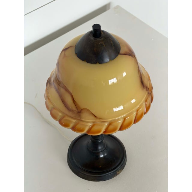 Art Deco Scandinavian Table Lamp with Amber Glass Shade For Sale - Image 11 of 14