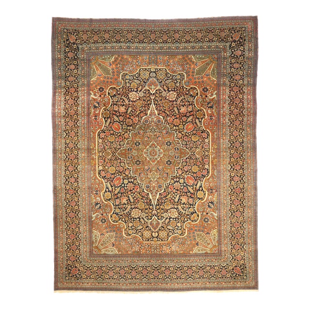 Antique Persian Mohtasham Kashan Rug 9’2" X 12’4" For Sale