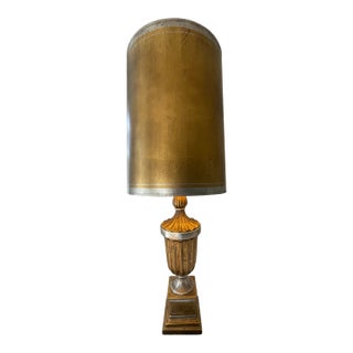 1960s Hollywood Regency Gilt Lamp With Original Gold Shade- Large Scale For Sale