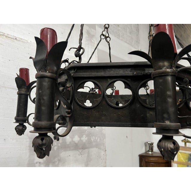 Renaissance Style Hammered Wrought Iron Chandelier, 20th Century For Sale - Image 11 of 14