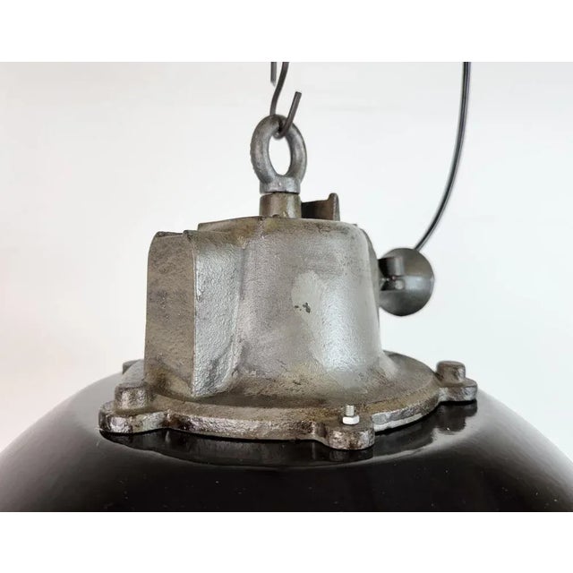 Industrial Black Enamel and Cast Iron Cage Pendant Light from Elektrosvit, 1960s For Sale - Image 9 of 18