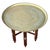 Moroccan Antique Hand-Etched Brass Tray With Hand-Carved Walnut Wood Base and Mother-of-Pearl Inlay For Sale - Image 3 of 10