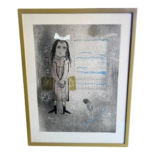 Signed Lithograph of a Girl Window and Bird in the Style of Chagall For Sale