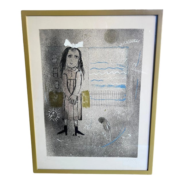 Signed Lithograph of a Girl Window and Bird in the Style of Chagall For Sale