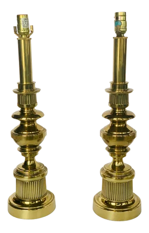 Stiffel Mid-Century Modern Brass Fluted Column Lamps in Rare Mint Condition- A Pair
