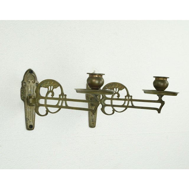 Pair of Antique Art Nouveau Candle Holder Piano Sconces For Sale - Image 4 of 11