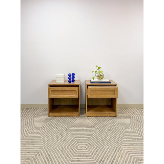 Mid 20th Century Thomasville Blonde Oak Nightstands Pair of Vintage Drawers Storage For Sale - Image 12 of 17