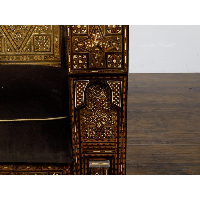 Moroccan Moroccan 1900s Club Chair with Geometric Bone Inlay and Cushion For Sale - Image 3 of 12
