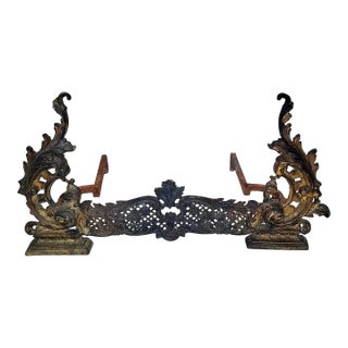 Late 19th Century French Bronze Dore' Rococo Fireplace Andirons For Sale
