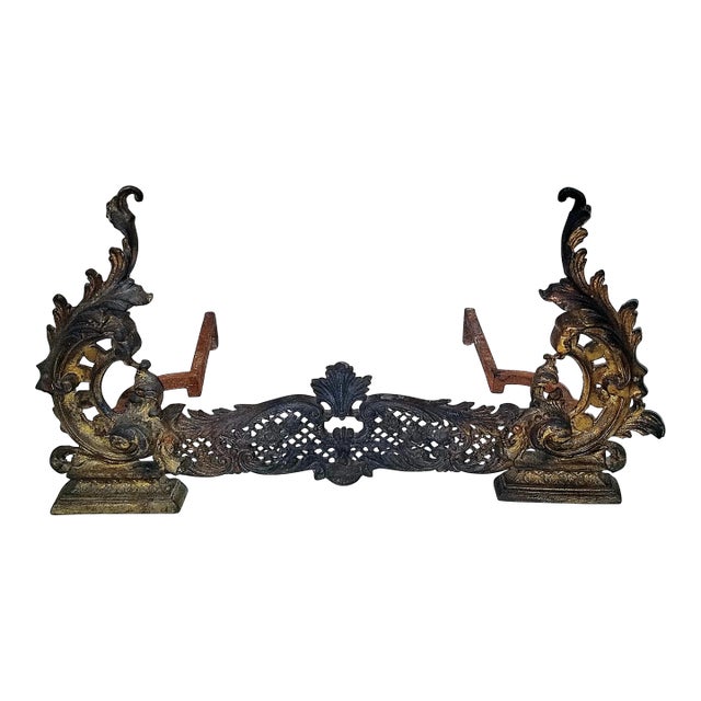 Late 19th Century French Bronze Dore' Rococo Fireplace Andirons For Sale