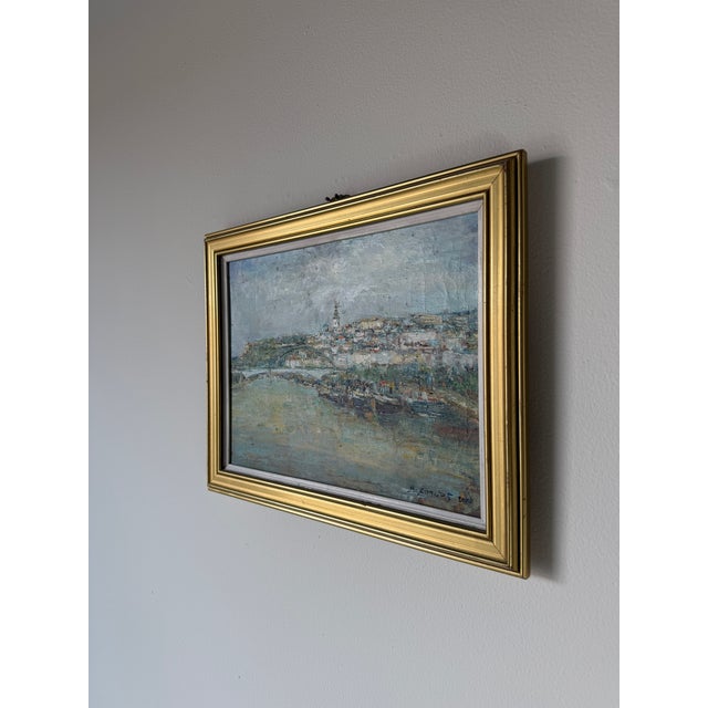 Vintage European Impressionist River Cityscape Oil Painting on Canvas – Framed For Sale - Image 4 of 10