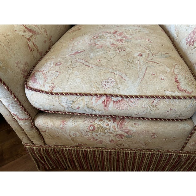 Textile Ralph Lauren Fabric Covered Chair and Matching Ottoman For Sale - Image 7 of 11