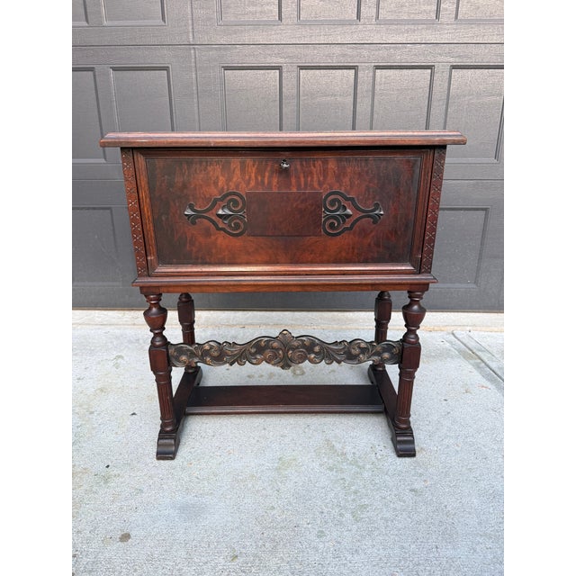 Gothic Vintage Ornate Drop-Front Entry Cabinet For Sale - Image 3 of 5