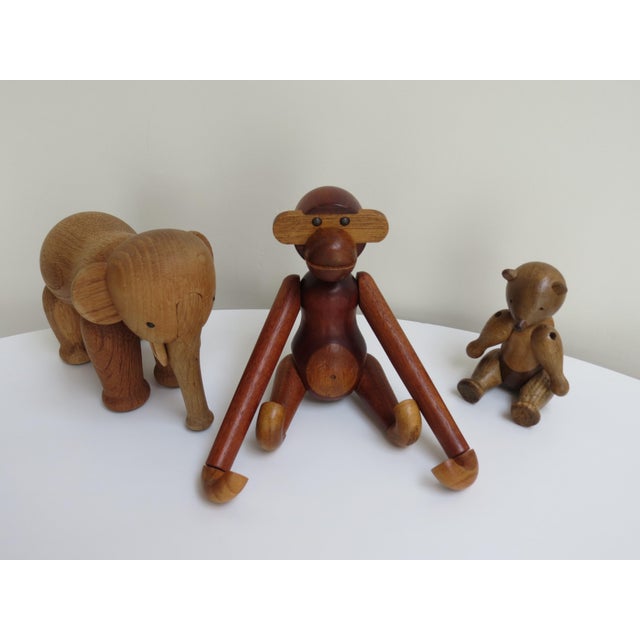 Vintage Danish Beech, Oak and Teak Monkey, Elephant and Bear Figurines by Kay Bojesen, 1960, Set of 3 For Sale - Image 14 of 18