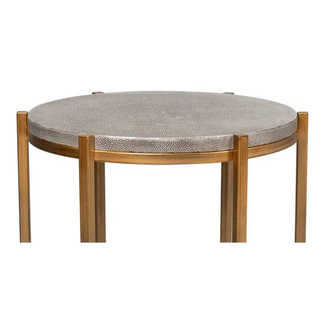Metal Gray Leather Top Accent Table For Sale - Image 7 of 12