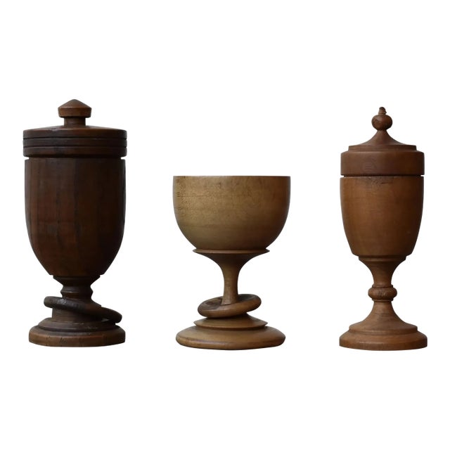 Vintage Treen Ware Vessel Trio, Circa 1940s For Sale