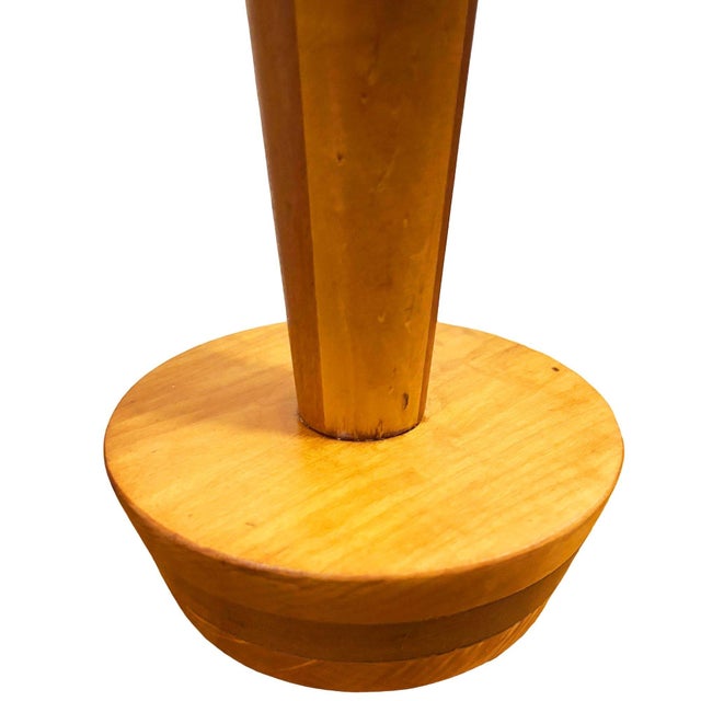 Brown 1950s Yasha Heifetz Style Geometric Mid-Century Oak Table Lamps W Whipple Stitch Shade For Sale - Image 8 of 8