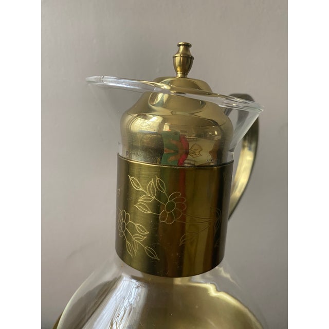 Vintage Glass Carafe Coffee Pot & Brass Warmer Stand For Sale In Baltimore - Image 6 of 11