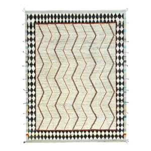 Contemporary Handmade Geometric Wool Rug in Beige
