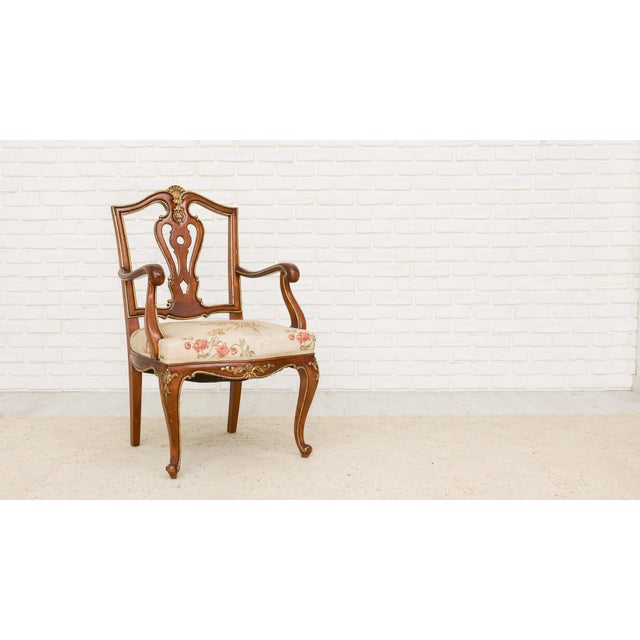 Wood Carved Armchair with Gilt Details by Muebles Manonellas, 1950s For Sale - Image 7 of 7