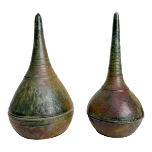 Vintage Raku Fired Lidded Vessels - A Pair