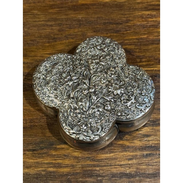 Antique Sterling Silver Floral Repousse Box For Sale - Image 10 of 10