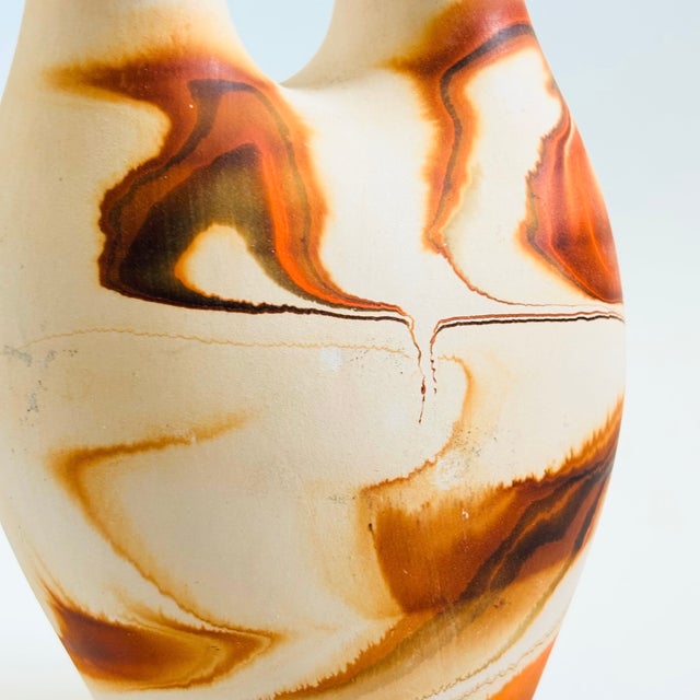 Large Vintage Nemadji Pottery Wedding Vase - Orange and Brown Matte Swirl Glaze For Sale In San Francisco - Image 6 of 12