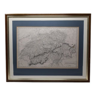 Antique 1854 A. & C. Black Hand-Colored Map of Switzerland, Framed For Sale