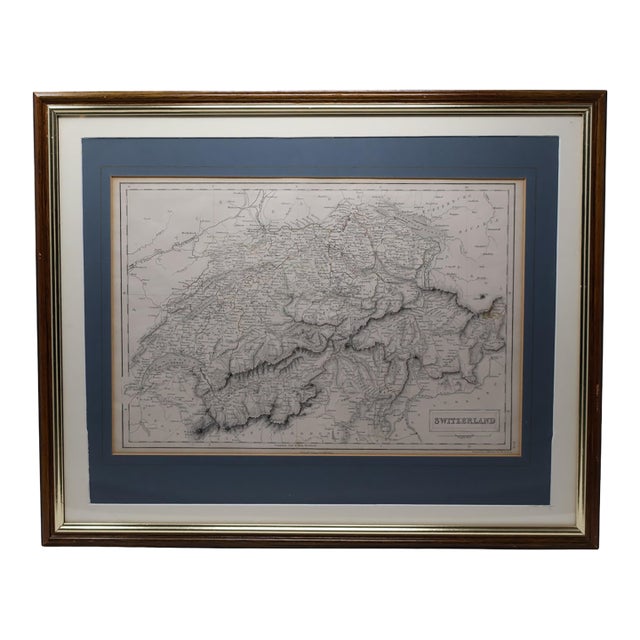 Antique 1854 A. & C. Black Hand-Colored Map of Switzerland, Framed For Sale