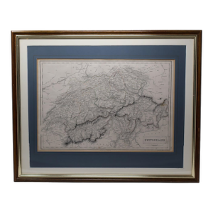 Antique 1854 A. & C. Black Hand-Colored Map of Switzerland, Framed