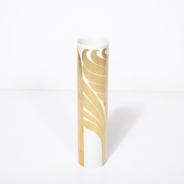 Mid-Century Porcelain Cylindrical Vase W/ 24karat Gold Overlay by Rosenthal For Sale - Image 14 of 17