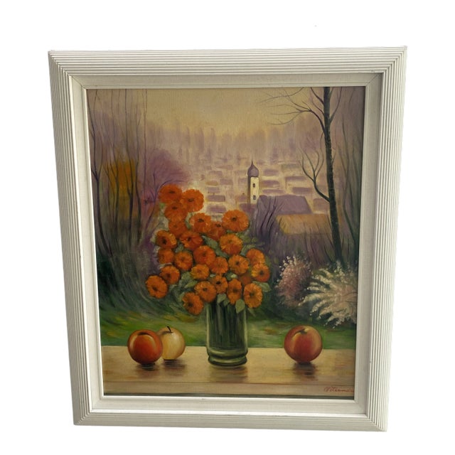1970s Folk Art Still Life Painting Signed Ostrander, Framed For Sale