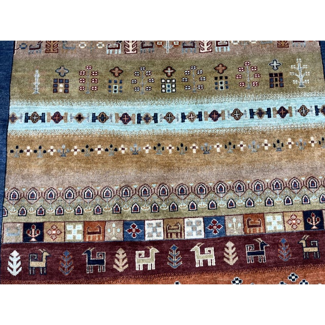 2000 - 2009 Blue & Rust Afghan Sultani Pictorial Wool Rug, Natural Dye Khorjin Tribal Design, 6′5″ × 9′7″ For Sale - Image 5 of 12