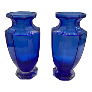 1980s Crystal Blue Vases- Set of 2