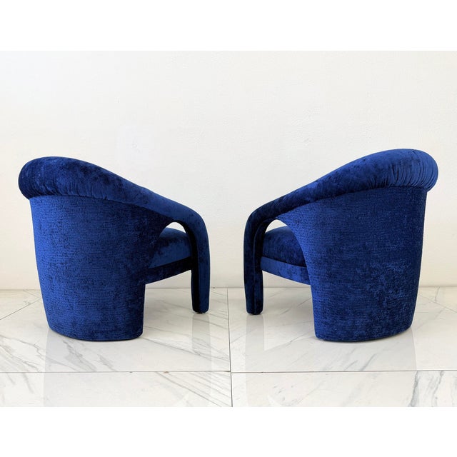 Weiman "Elephant Chairs" by Weiman, Style of Vladimir Kagan in Blue Velvet, 1990's For Sale - Image 4 of 9