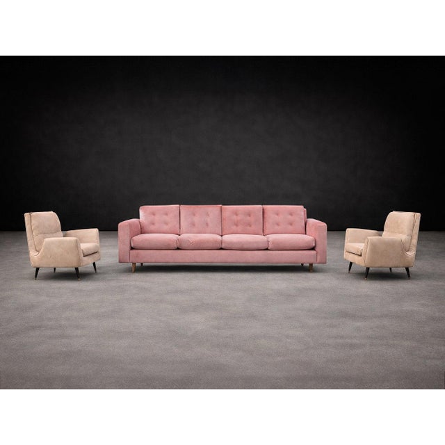 1950s “Rectangular” Four-Seat Sofa in Hardwood & Antique Rose Velvet by Joaquim Tenreiro, Brazil, 1950s - Lot 501 For Sale - Image 5 of 14