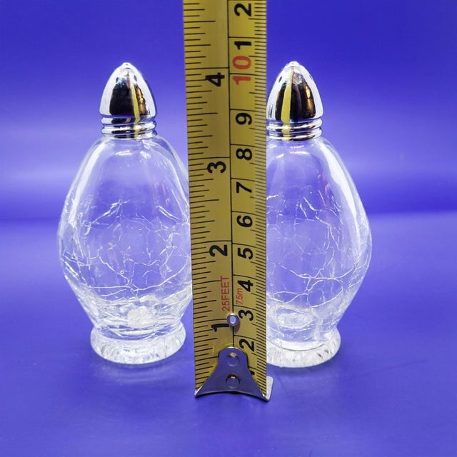 Vintage Irice Japan Crackle Glass Salt and Pepper Shakers Clear Mid Century Set For Sale - Image 10 of 10