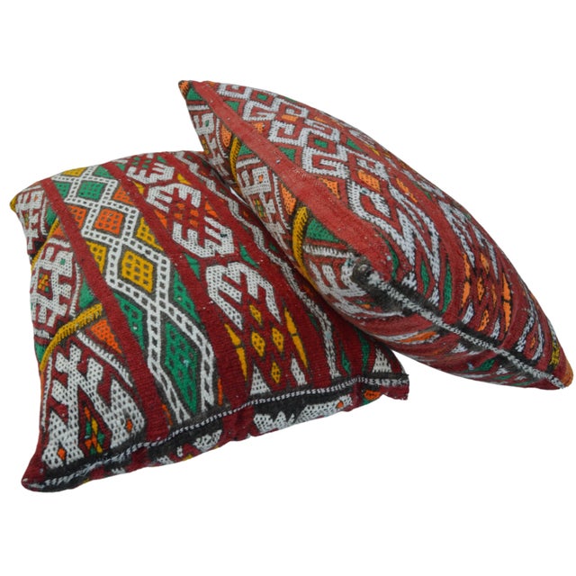 Vintage Colorful Berber-Patterned Moroccan Pillows- a Pair For Sale - Image 10 of 11