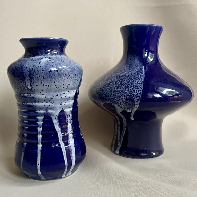 1970s Mid-Century Blue Ceramic Vases from Kravsko, Former Czechoslovakia, 1970s, Set of 2 For Sale - Image 5 of 10