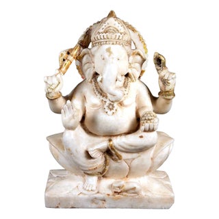 Indian Antique Carved Marble Ganesh Statue For Sale