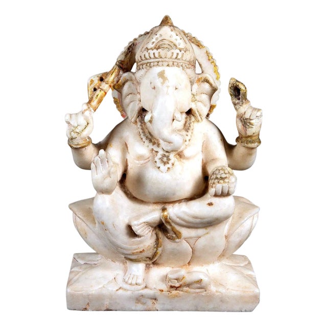Indian Antique Carved Marble Ganesh Statue For Sale