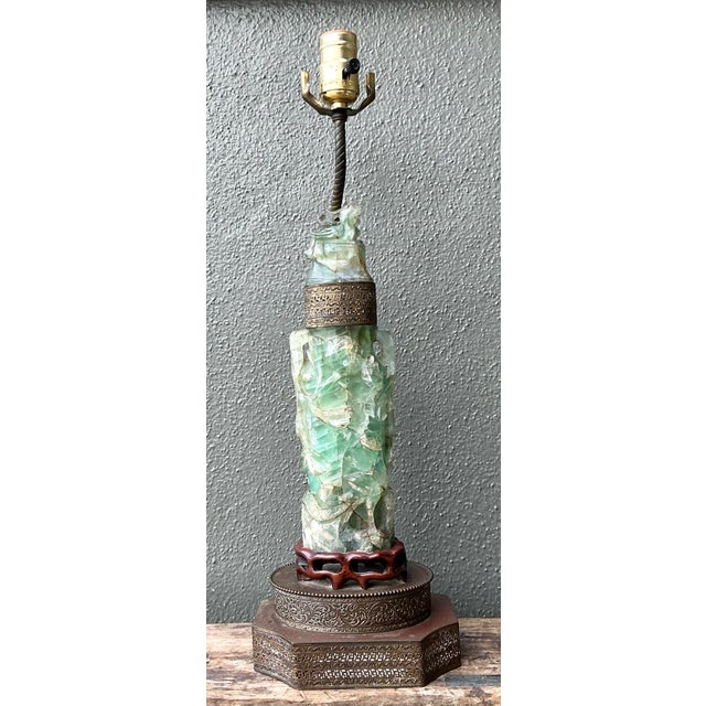 Vintage Asian Carved Jadite Lamp For Sale In West Palm - Image 6 of 12