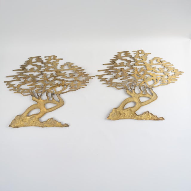 Vintage Korean Brass Bonsai Tree Wall Art Sculptures - A Pair For Sale - Image 10 of 10