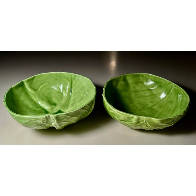 Traditional Barbara Eigen-Studio Pottery Cabbage Leaf Bowls-Signed-a Pair For Sale - Image 3 of 12