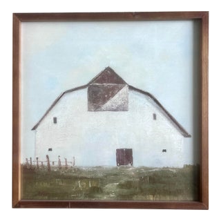 Vintage Painting of a White Barn Framed Print For Sale